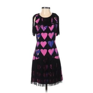 2011 VERSACE for H&M 100% Black Silk Pink Heart Dress With Fringe